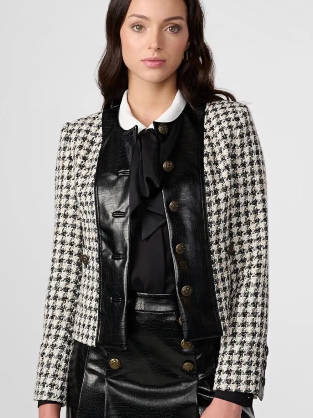 Karl Lagerfeld Paris Houndstooth Tweed Button Down Blazer Jacket Size 8 Classic